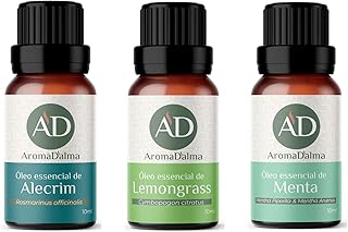 Kit 3 Óleos Essenciais 100% Puros - Alecrim, Lemongrass e Menta - Ideal Para Difusor, Aromaterapia e Cuidados Com o Corpo | Aroma D’alma