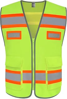 TCCFCCT Safety Vest for Men Women with Pockets High Visibility Reflective Vest for Safety, Work Vest with Fluorescent Orange Extend Edge, Meets ANSI/ISEA Standards, Yellow, M