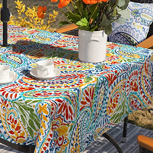 Lvtxiii Outdoor Rectangle Tablecloth, Decorative Water-Repellent And Fade Resistant Table Covers With Umbrella Hole, Patio Table Cloth With Zipper For Oblong Table Use, 60×84 Inch, Paisley Multi #TOP6