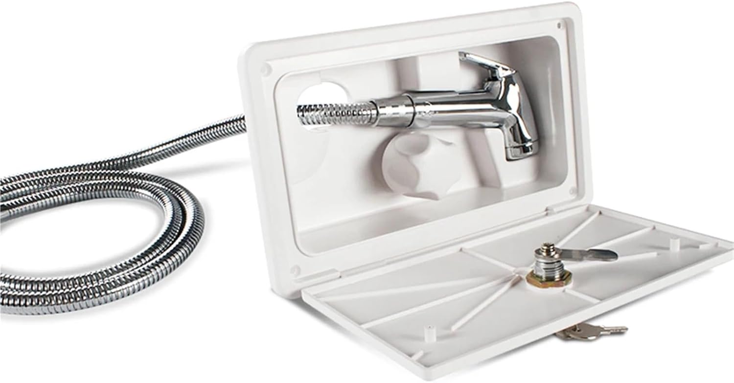 RV External Exterior Shower with Lock Hot Cold Adjustable RV External Shower Box Single Motorhome 1Pcs(Black)