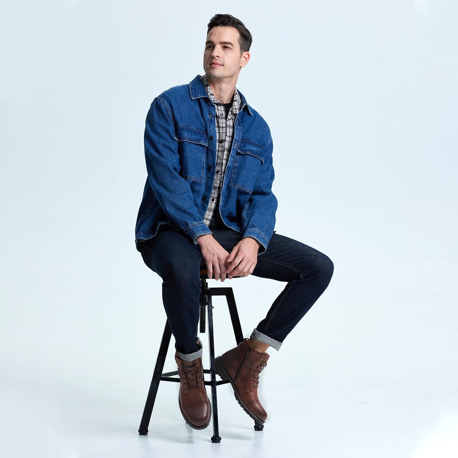 Rollda Men's Motorcycle Boots Combat Boots Casual Dress Boots for Men Lace Up Cap Toe Ankle Boots - Image 2