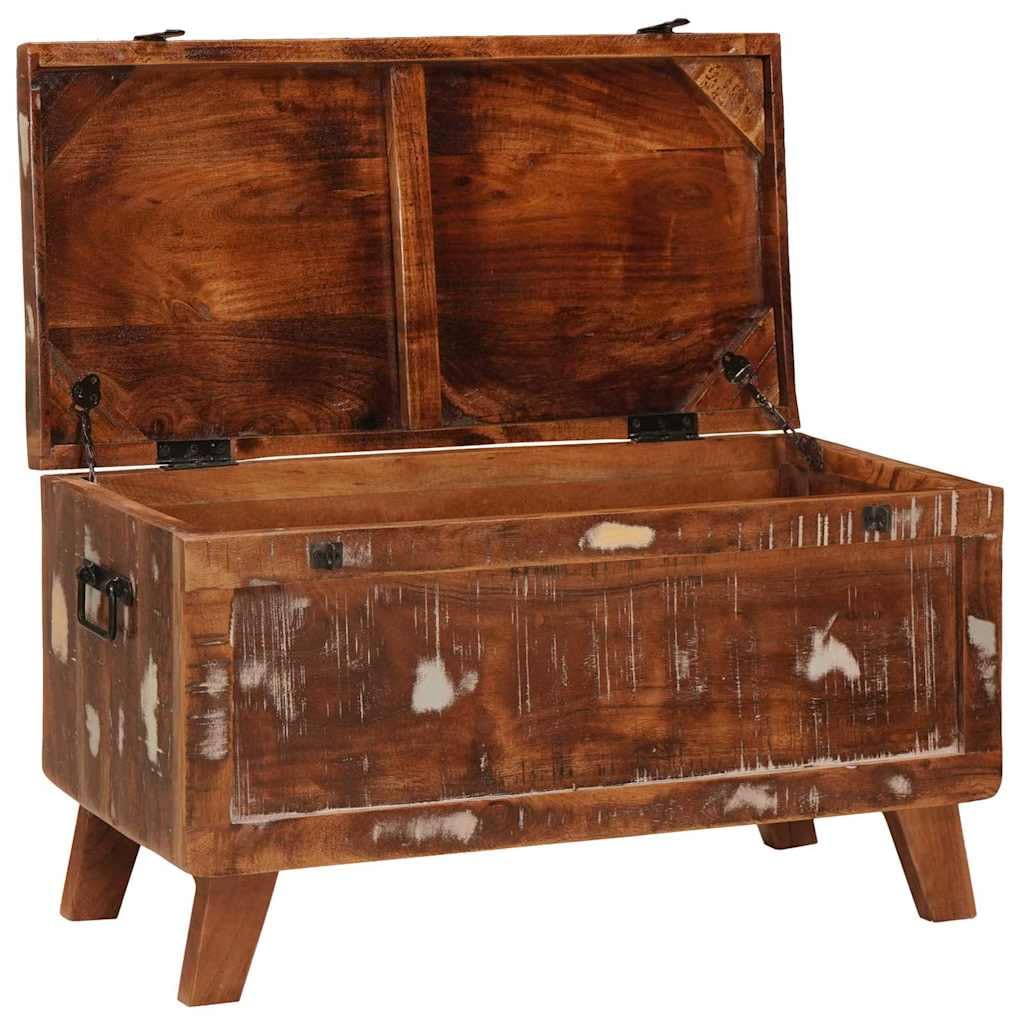 Baúl de almacenamiento de madera maciza recuperada, caja rectangular de madera con 2 cerraduras para el salón, gran caja de almacenamiento como banco o baúl de asiento, 70 x 35 x 40 cm