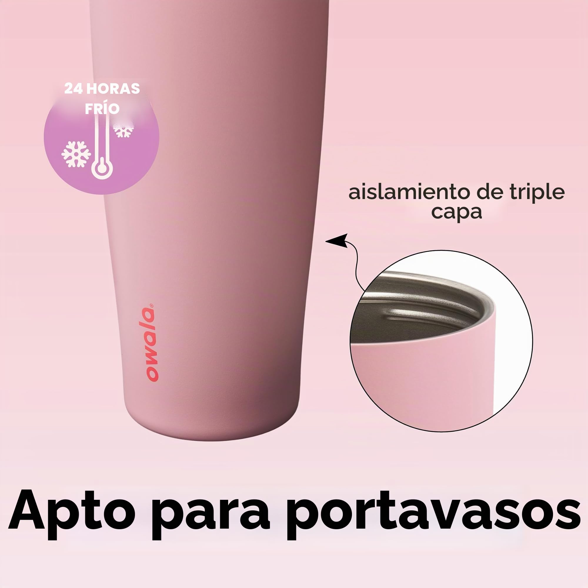 Owala FreeSip Tumbler, vaso térmico de acero inoxidable con pajita integrada y asa lateral, 1185ml, para viajes, trabajo, escuela y deporte, sin BPA, a prueba de fugas, Angel Food Cake