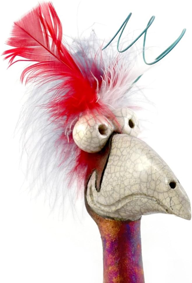 American Made Whimsical Dodo Bird Raku Pottery Tabletop Sculpture, 13"
