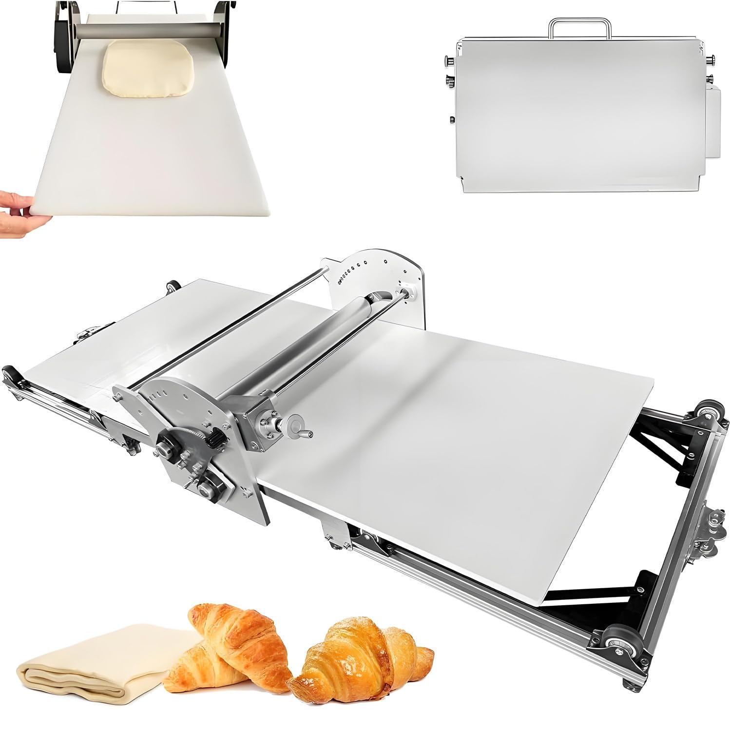 UORDBY Board Manual Dough Roller Machine,12"/15.5" Folding Dough Sheeter with Sheeter,Sheeter Thickness Adjustable Stainless Steel, for Bakery, Pizza, and Croissants Homeuse