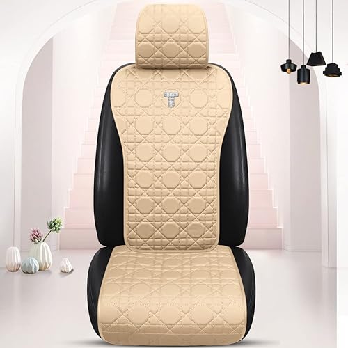 Miniatura 2 de Fundas de asiento universales beige cómodas para autos, fundas de asiento de automóvil de piel sintética de lujo, protector de asiento de automóvil,