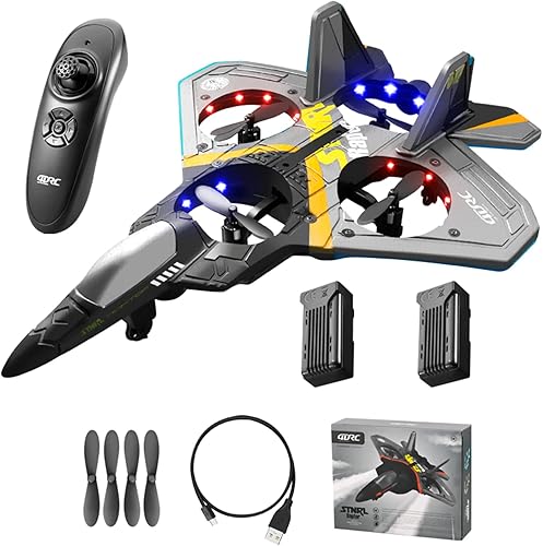 V17 Jet Fighter Stunt - Avión RC de 2.4 GHz, avión de control remoto con control remoto de giro de acrobacias de 360 y luz, avión planeador avión de