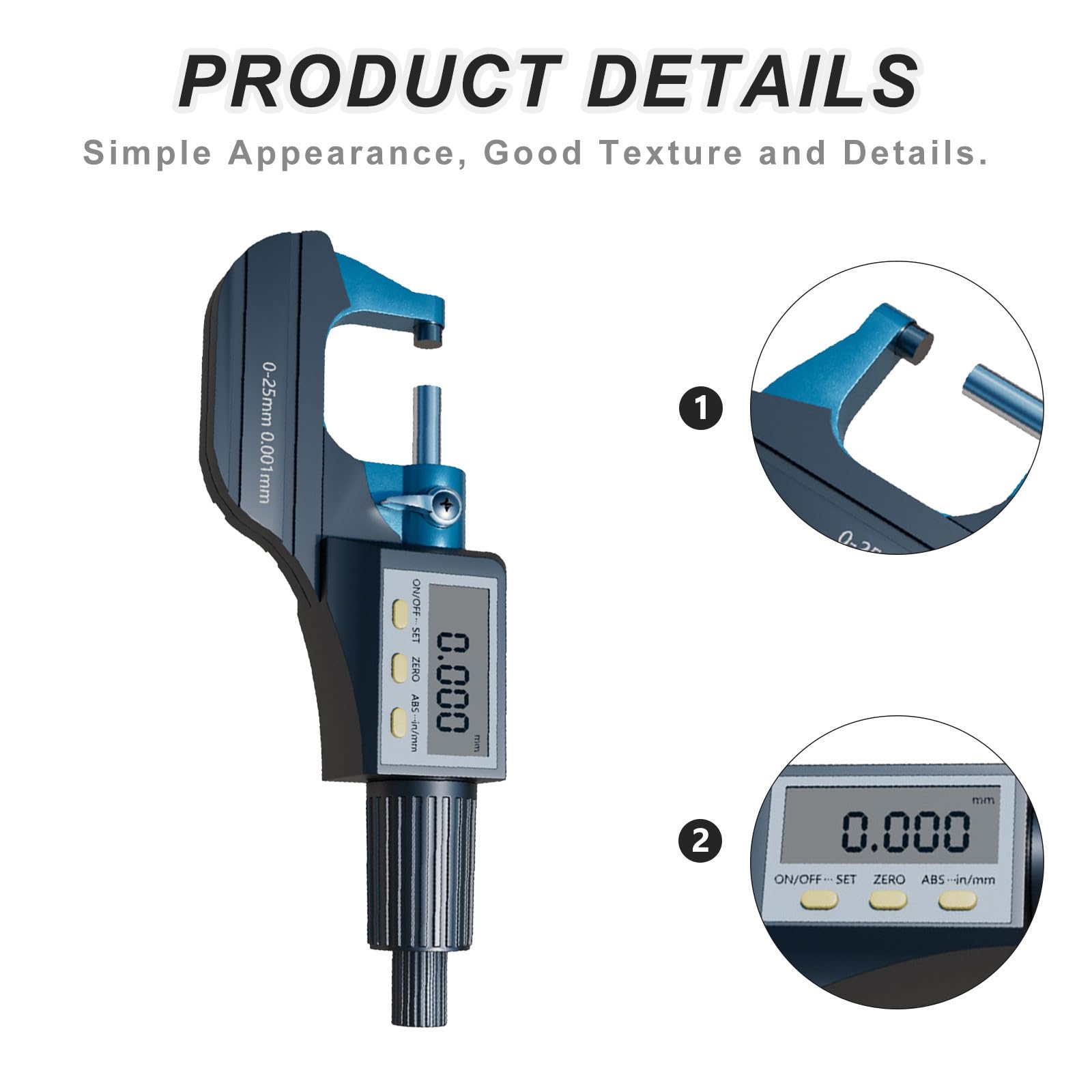 INOOMP Micrómetro Exterior Digital de Alta Precisión 0-25mm Calibración Precisa y Resultados Fiables, Fabricado en Material Cementado para Mediciones Industriales