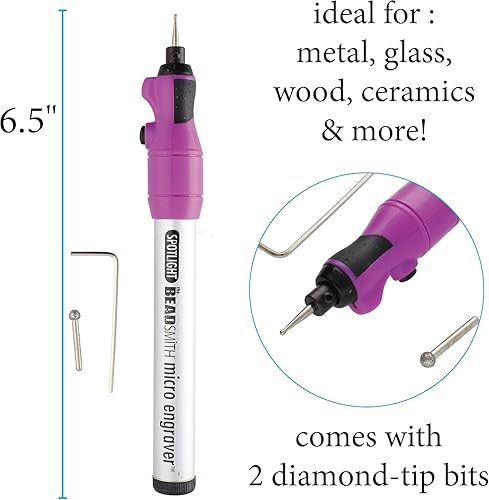 Miniatura 4 de The Beadsmith Juego de grabador  Micro grabador a batería con foco y 2 puntas redondas de diamante  10 puntas de diamante  Ideal para grabar en