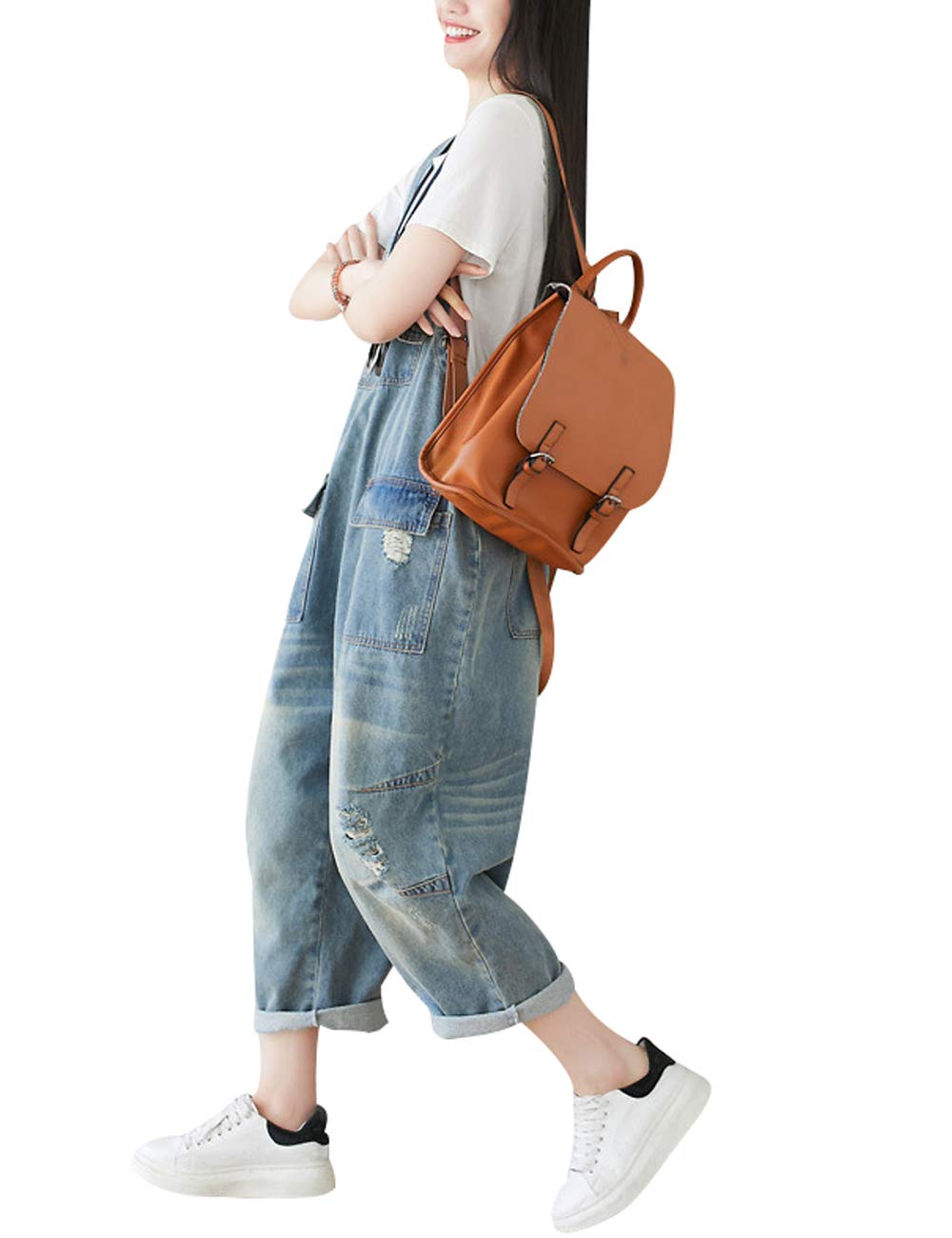 Damen Jeans Latzhose Overalls mit Taschen