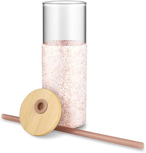 Miniatura 3 de Tronco - Vaso de vidrio de 24 onzas, con pajita de silicona y tapa de bambú, libre de bisfenol A