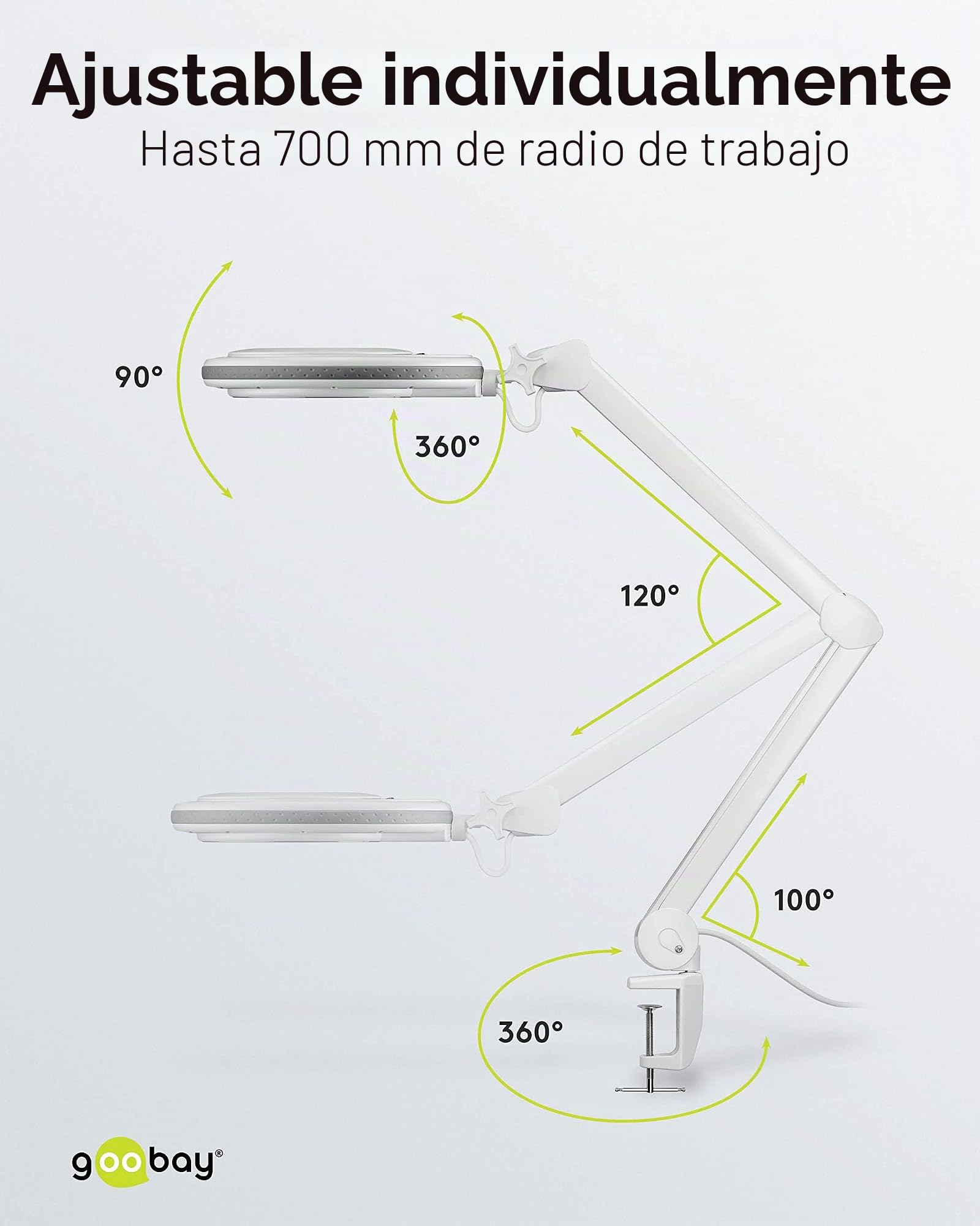 goobay 60360 Lámpara de Aumento LED con Pinza/lámpara de Aumento de plástico / 8 W de Consumo, Temperatura de Color 6500 K/Flujo Luminoso 650 LM/tensión de Servicio 230 V (AC) / Blanco