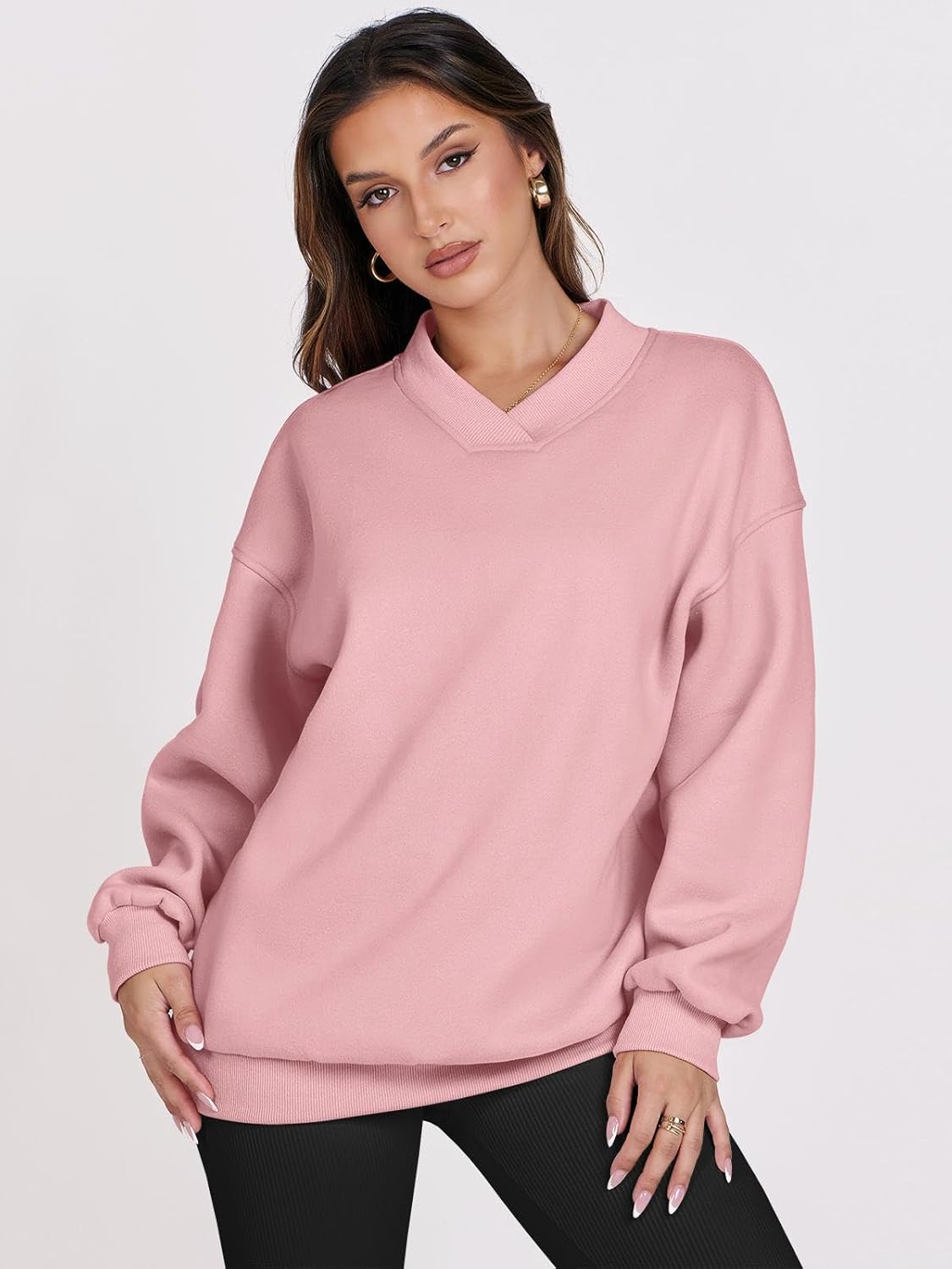 ANRABESS Womens Oversized V Neck Sweatshirt Fleece Long Sleeve Hoodies Pullover Comfy Top 2026 Outfits Teen Preppy Clothes - Image 6