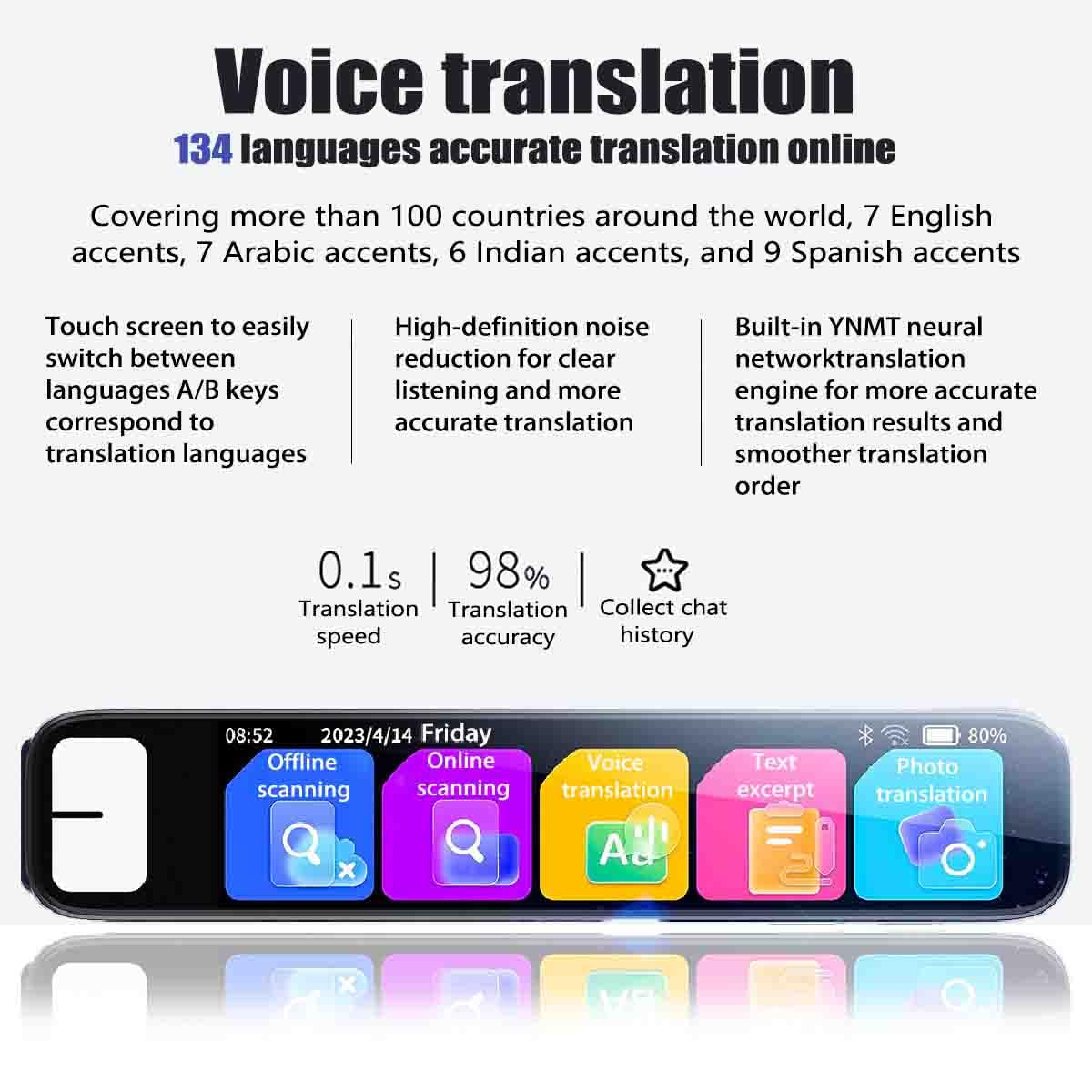 AI Smart Pen,Translator Scanner Pen,Instant AI Answers for Math,History & More Offline Translation (60+ Languages),Camera,Bluetooth,Music & File Storage,Scan Reader Pen Language Translator