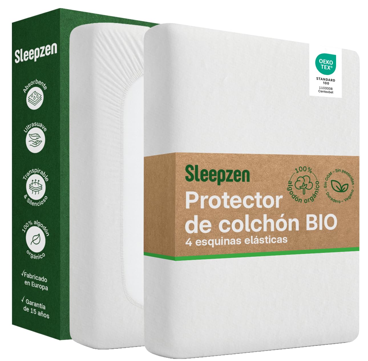 Sleepzen - Protector de Colchon 180x200 cm Algodón Orgánico Certificado Oeko-Tex®, Funda Colchon, Cubre Colchon, Muy Confortable, 100% Natural Sano y silencioso - No Impermeable - Sábana Bajera