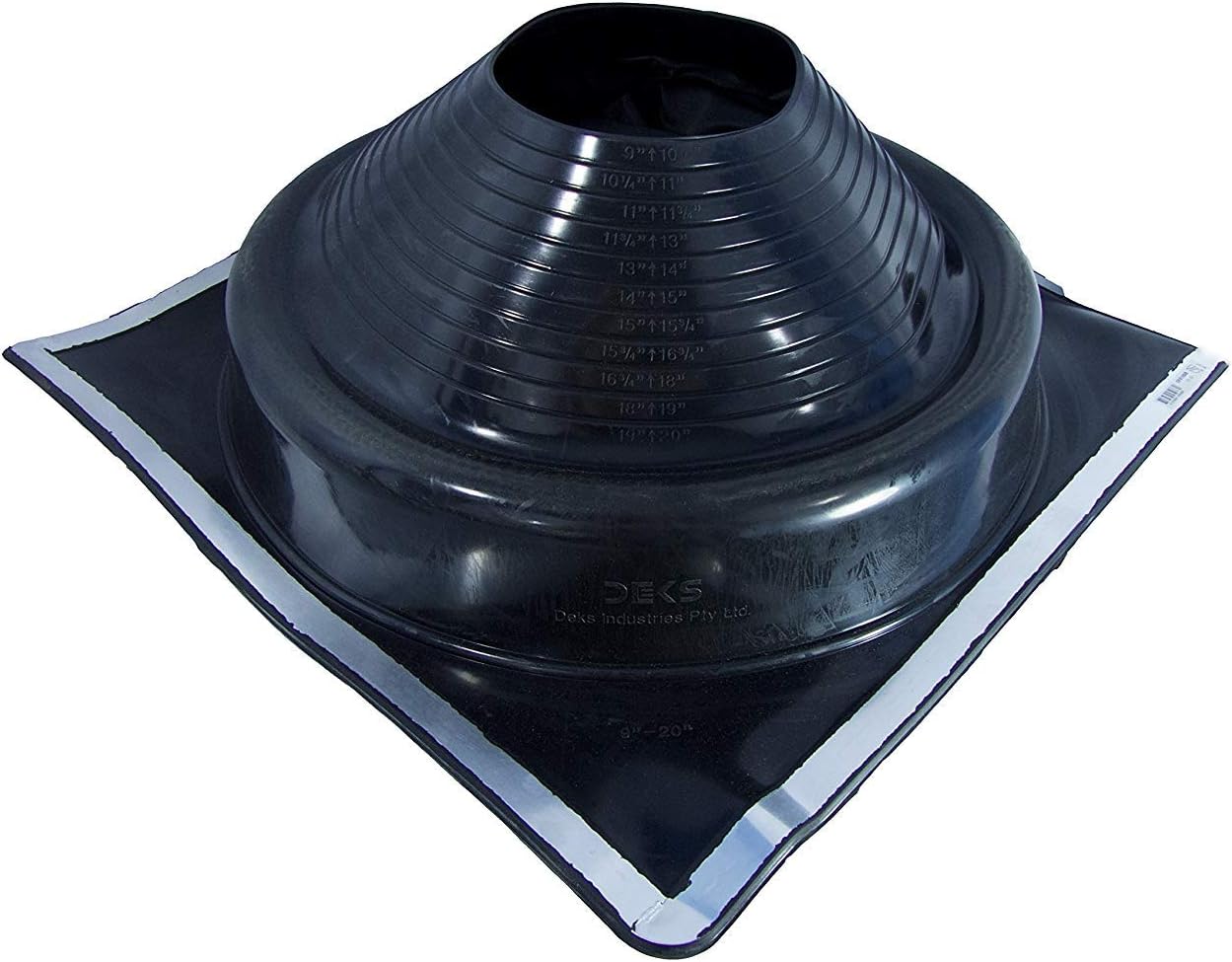 DektitePremium #9 Black EPDM Metal Roof Pipe Flashing, Square Base, Pipe OD 9" to 20"