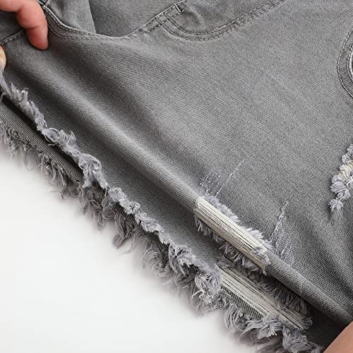 Image of THUNDER STAR Women Mid Rise Ripped Stretchy Jeans Shorts Frayed Raw Hem Casual Denim Shorts