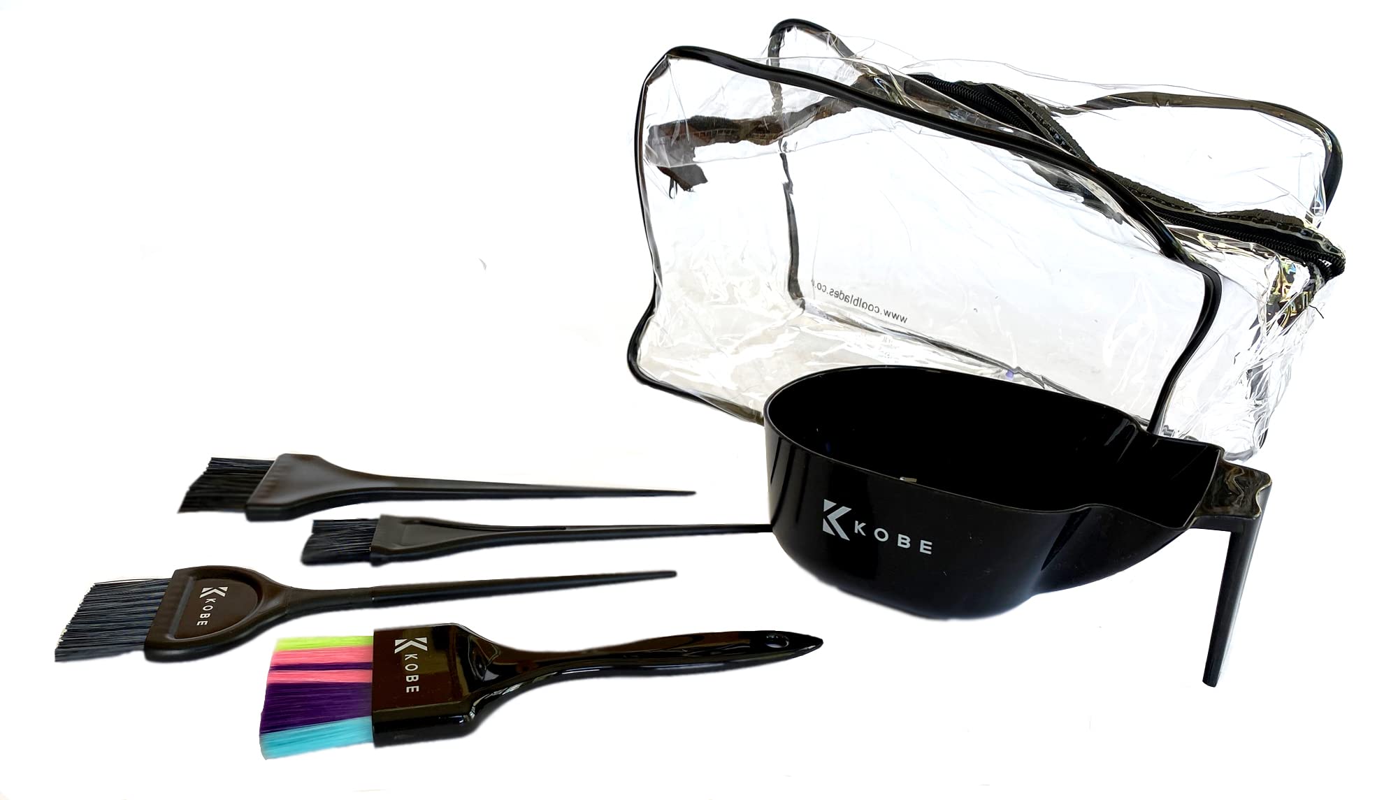 Kobe Professional Hairdresser's Elite Tinting or dye Set - Includes tint/dye Bowl, small, large, wide and colourworx dye brush with Bag. Ideal hair dye home kit.