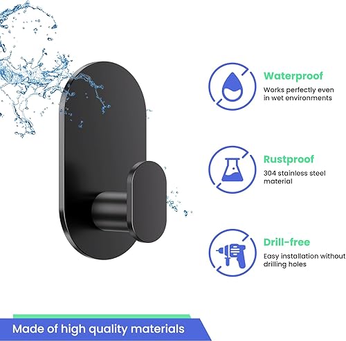 Miniatura 2 de Ganchos adhesivos, paquete de 4 ganchos de montaje en pared, ganchos adhesivos de carga máxima de 18 libras para colgar batas, toallas, sombrero,