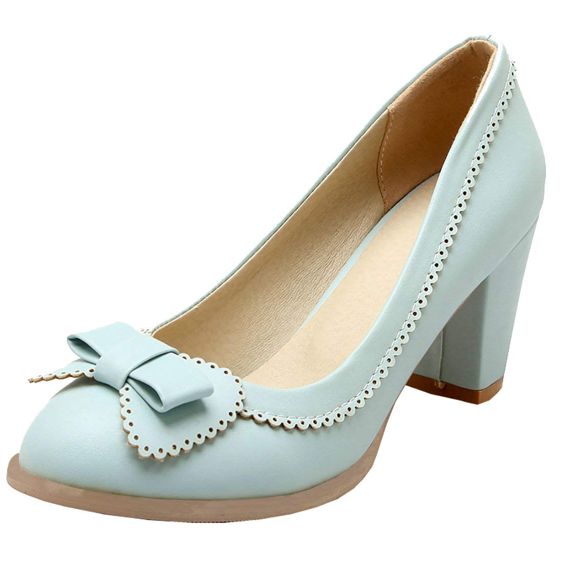 MAVMAX Women's Vintage Block High Heel Pumps with Bows