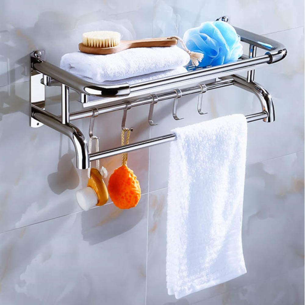 WNJJ Stainless Steel Wall Mounted Towel Rack with Double Shelf Storage Holder for Bathroom Kitchen and Hotel 30CM