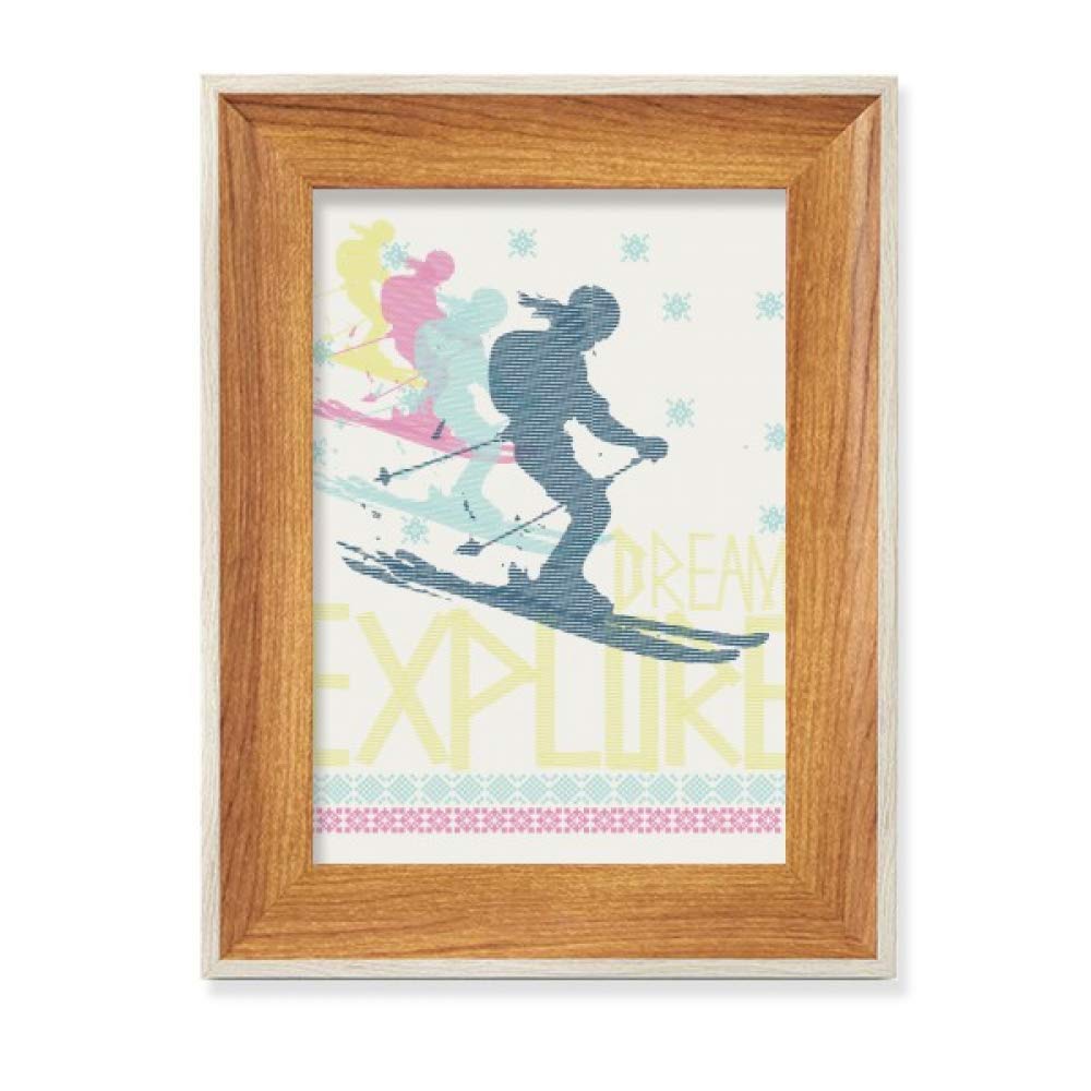 Illustration ski colorés tableau art bois le cadeau idéal montagne