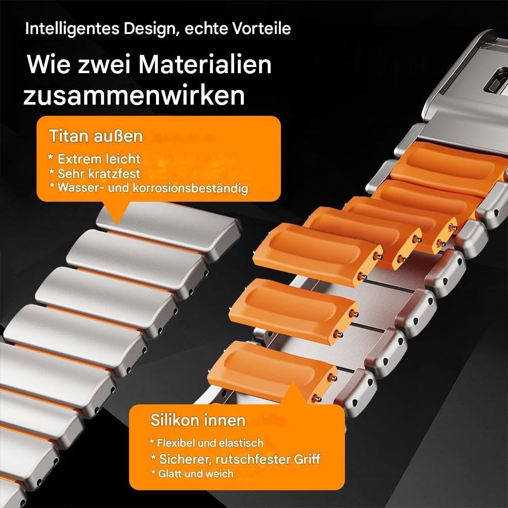 Cinturino in titanio per Samsung Galaxy Ultra 47 mm (2025/2024) - Fodera in silicone ibrido e chiusura sicura - Cinturino in metallo leggero e regolabile, antiscivolo, non tira i capelli
