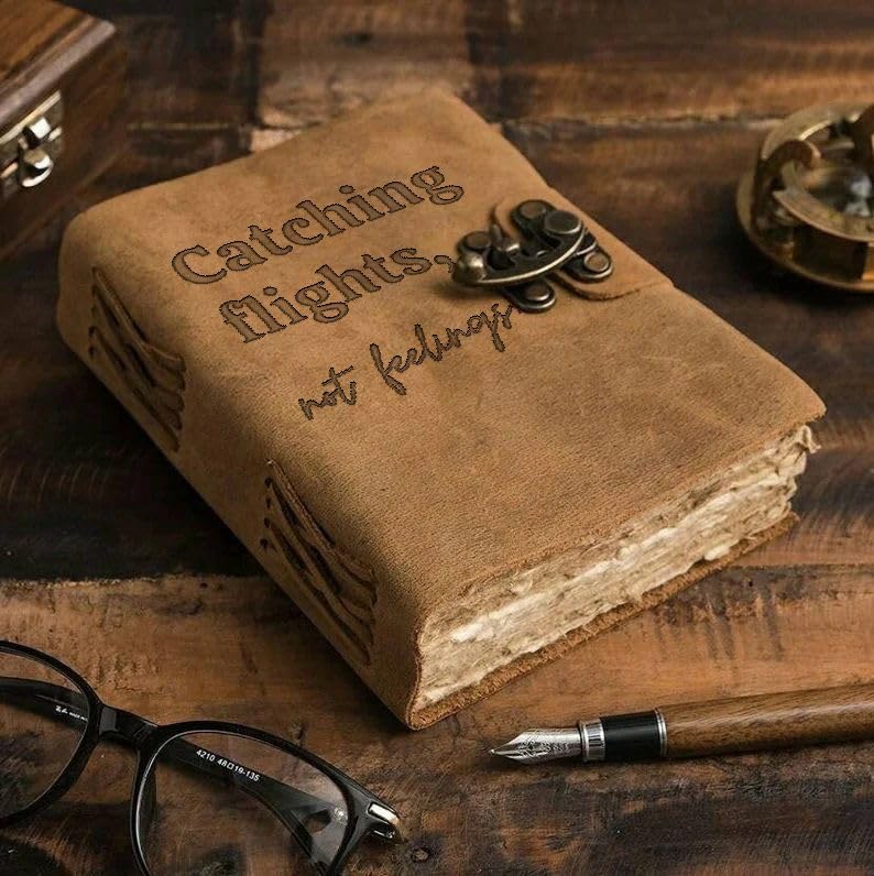 Image of DI-KRAFT Handcrafted A5 120 GSM Vintage Paper Printed Diary Leather Writing Diary With Buckle Lock Notebook Unruled Personal Diaries Leather Journal for Office - 5x7 Inch 200 Pages (Brown Quote8)