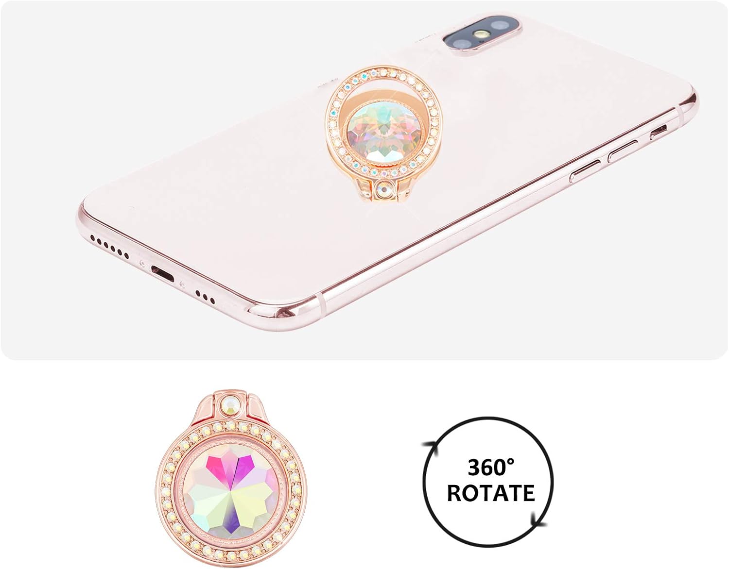 Glitter Bling Bling Phone Ring Holder, Sparkle Phone Ring Artificial Diamond Stand, Rhinestone Cell Phone Finger Ring for Phones,Pad(Rose Gold)