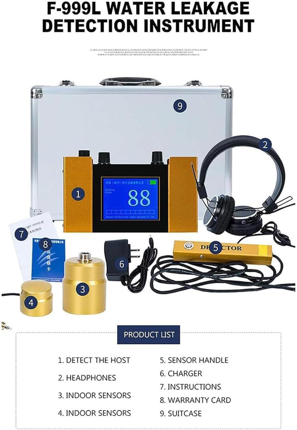 Detector de Fugas de Agua, Equipo Detector de Fugas de Agua en tuberías, con Pantalla LCD, Auriculares, para calefacción por Suelo Radiante, tuberías de Agua, protección contra Incendios