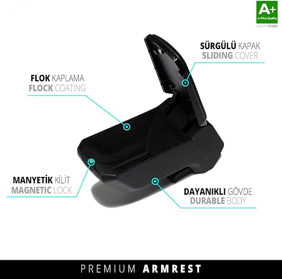 CROSS AUTO ACCESSORIES Renault Clio 4 2012-2019 İle Uyumlu Geçmeli Kolçak, Kol Dayama - A+ Kalite