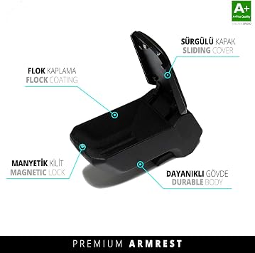 CROSS AUTO ACCESSORIES Renault Clio 4 2012-2019 İle Uyumlu Geçmeli Kolçak, Kol Dayama - A+ Kalite