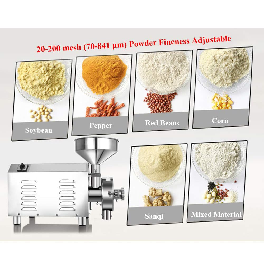Smerigliatrice elettrica per cereali, macina spezie commerciale per spezie, chicchi di caffè, mais, erbe, pepe - 20-200 Mesh, velocità 1500r/min, capacità 30-70kg/h