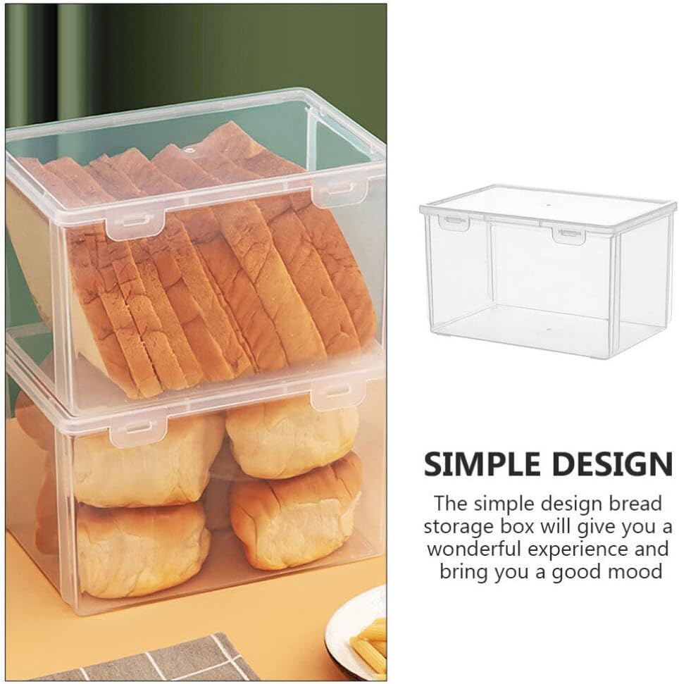 Kichvoe Transparent Food Grade Bread Loaf Storage Box 8.38X5.78X5.00In Clear Plastic Container with Airtight Lid for Kitchen Counter Fresh Bread Keeper and Organization