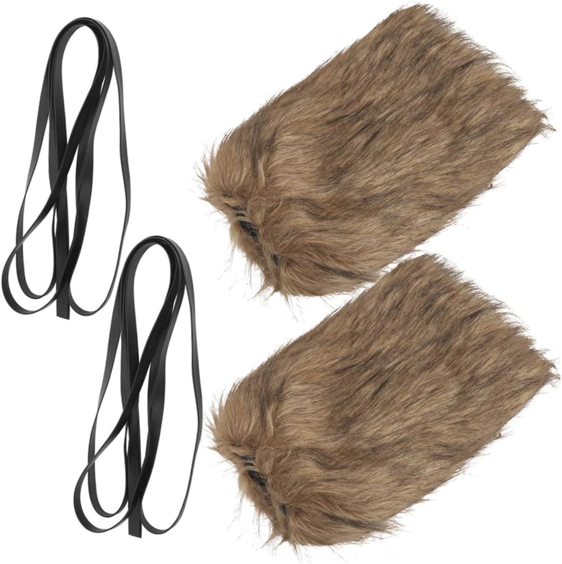 CHILDWEET 2PCS Viking Faux Fur Leg Warmers with Straps Brown Fuzzy Boot Covers for Cosplay and Winter Accessories for Men and Women