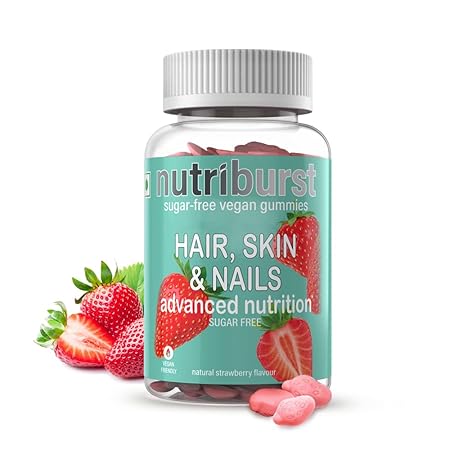Nutriburst Biotin Gummies for Healthy Hair, Skin & Nails Growth | 1 Month Pack | Sugar-Free| With High Potency Biotin, Zinc, Folic Acid & Multivitamins | Strawberry Flavored |100% Vegetarian|60 Gummies
