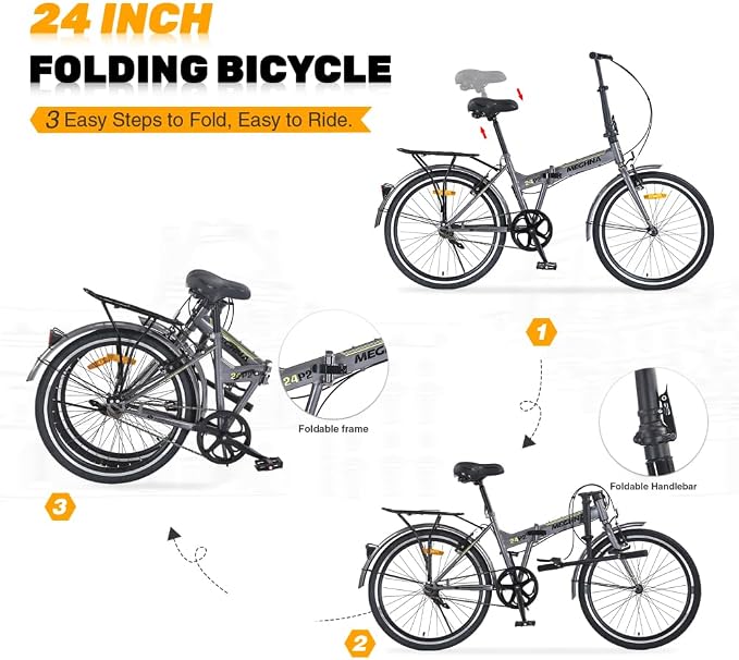 Bicicleta plegable 24 pulgadas para adultos, marco de acero, 7 velocidades miniatura 5