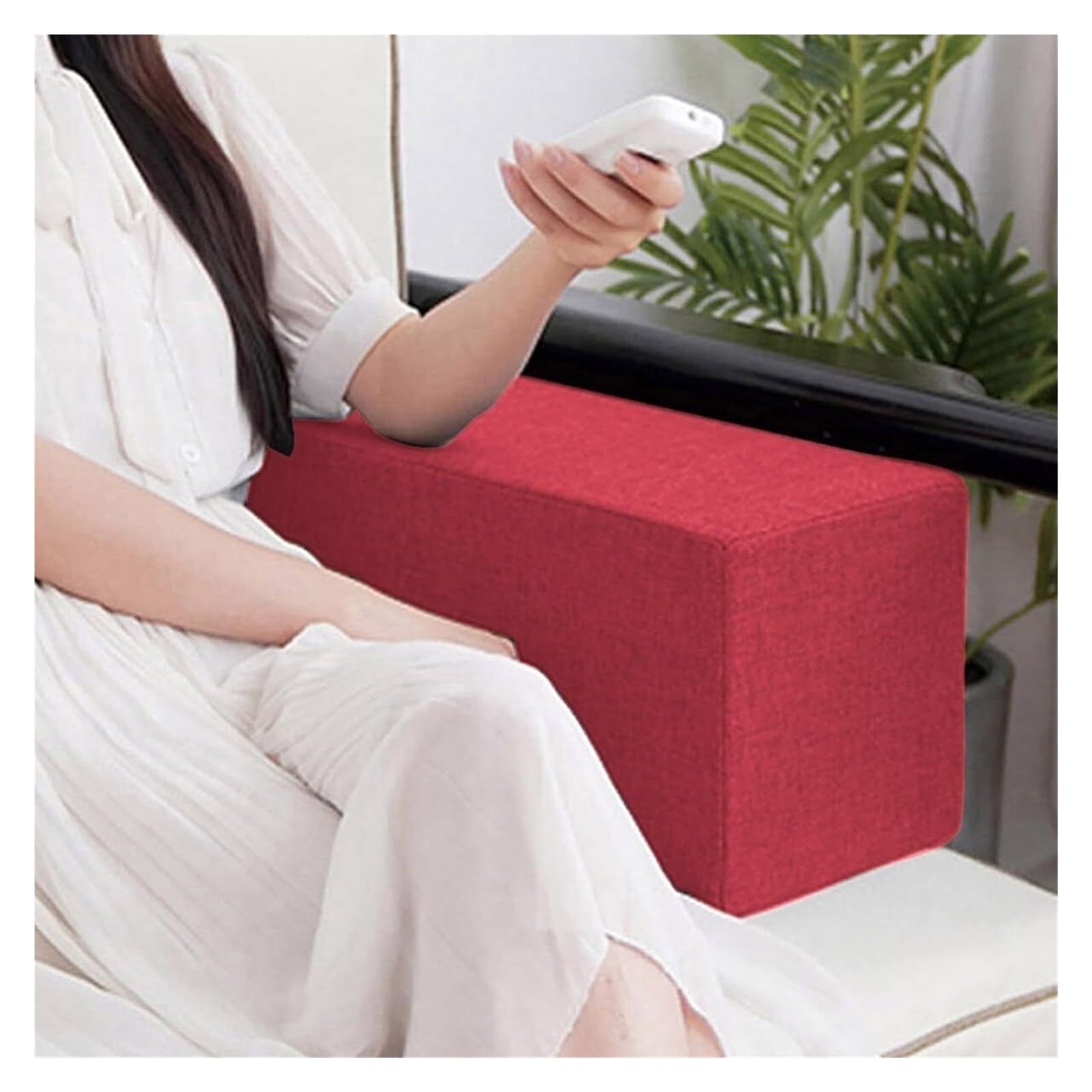 BLLMTEAR Sofa Bed Armrest Cushion for Head/lumbar Spine Linen Fabric Cover Square Headrest Cushion, Armrest Cushion, Support Cushion for Arm/head/lumbar Spine Gap Filler Elbow Pillow(Red,15x20x45cm)