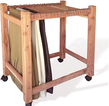 Cedar Elements Aromatic Red Cedar Rolling Pant Trolley/Trouser Rack with 16 Aromatic Cedar Hanging Rods and Four Rolling Wheels Heavy Duty 17.5 x 29 x 27