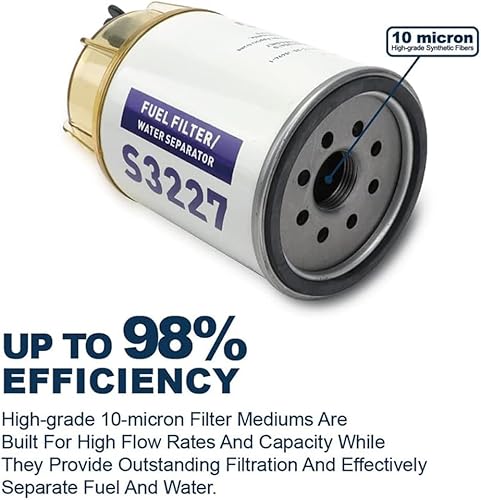Miniatura 6 de S3227 Filtro de combustible Separador de agua con cuenco transparente Se adapta a motor fuera de borda marino Repl.# S3227 18-7948 9-37882