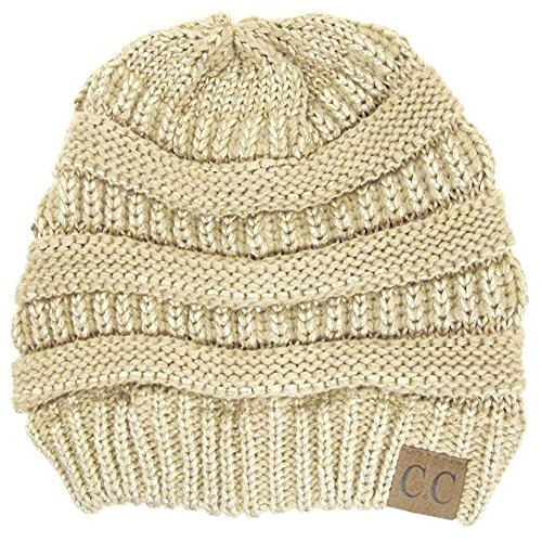 Luxury Divas Charcoal Thick Slouchy Knit Oversized Beanie Cap Hat,One Size,Gold
