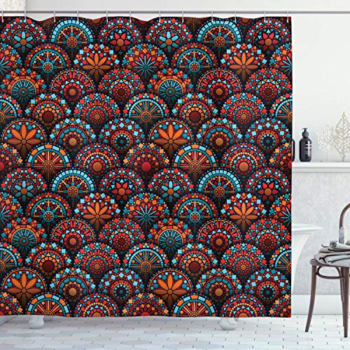 ABAKUHAUS Mandala Shower Curtain, Pattern with and Geometric Floral Form Art Image