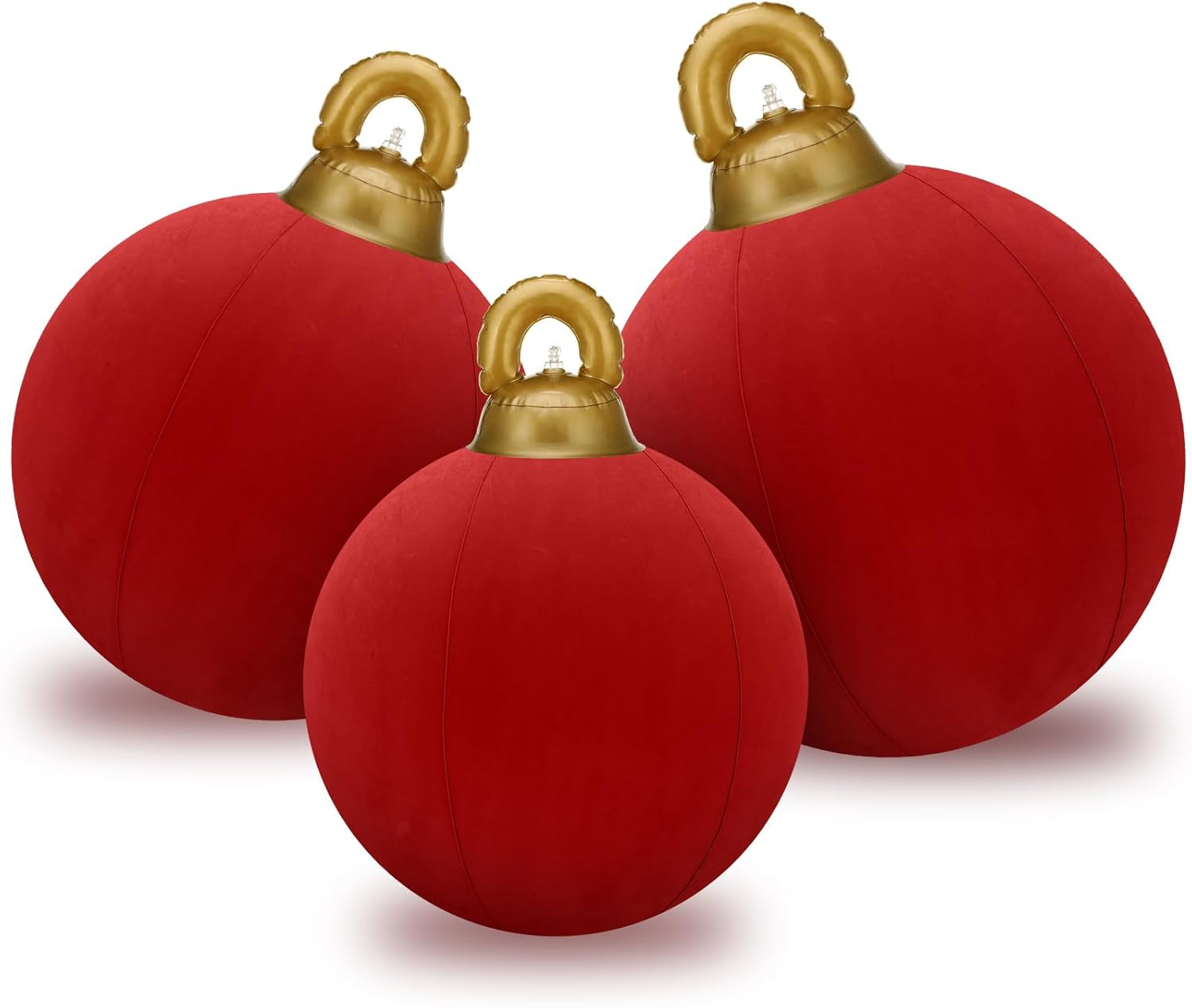 Jenaai 3 Pcs Giant Velvet Christmas Inflatable Ball Ornament Large PVC Christmas Inflatable Balls 3 Size 24" 20" 18" Xmas Hanging Ornaments Outdoor Decor for Lawn Porch Yard(Red)