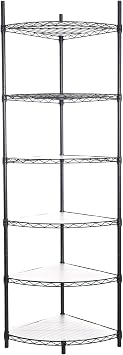 6 Tier NSF Metal Corner Shelf Wire Shelving Unit, 420lbs Capacity Heavy Duty Adjustable Storage Rack with Shelf Liners for Closet Kitchen Bathroom Garage Basement, 72" H x 18" L x 18" D - Black