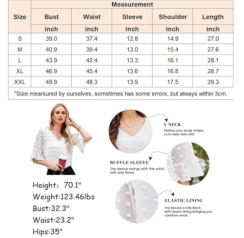 Zeagoo White Blouse For Womens Dressy Chiffon Blouses Ladies Tops 3/4 Sleeve Cute Lace Shirt Small #TOP4
