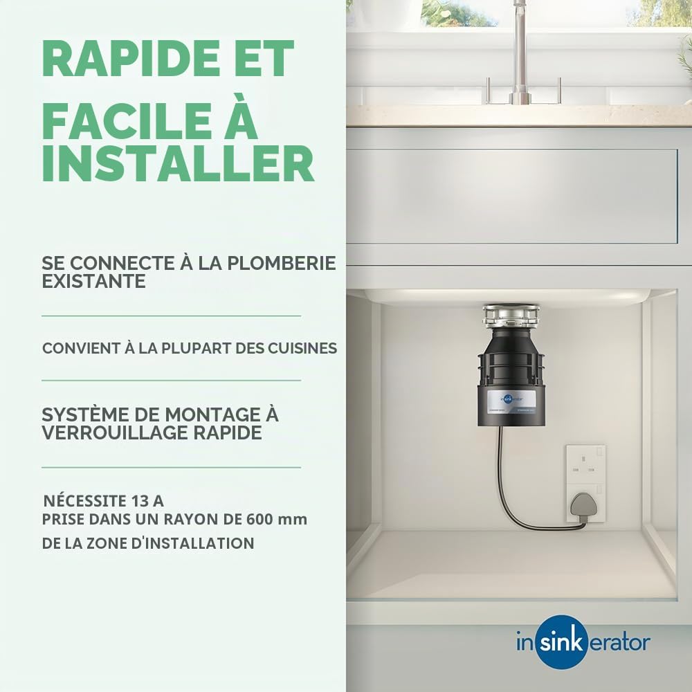 InSinkErator Standard 460 Évacuation des déchets alimentaires pour évier avec interrupteur à air – Accessoires d'évier de cuisine et gadgets – 17 x 17 x 31,2 cm – Noir