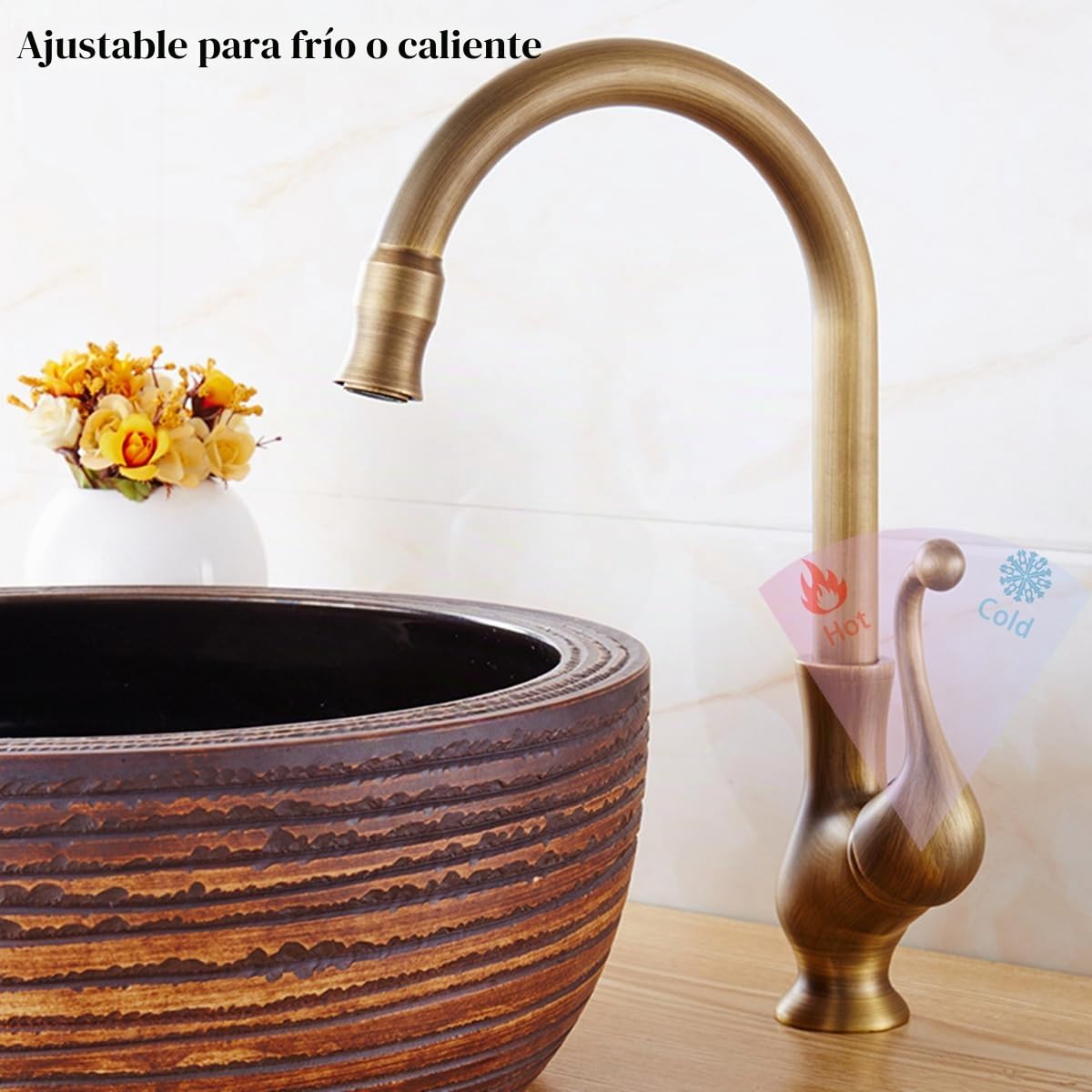 Grifo de cocina (bronce antiguo, monomando de fregadero de cocina, latón retro, grifo mezclador de agua caliente y fría giratorio de 360 °, grifo de lavabo, cuarto de baño, cobre