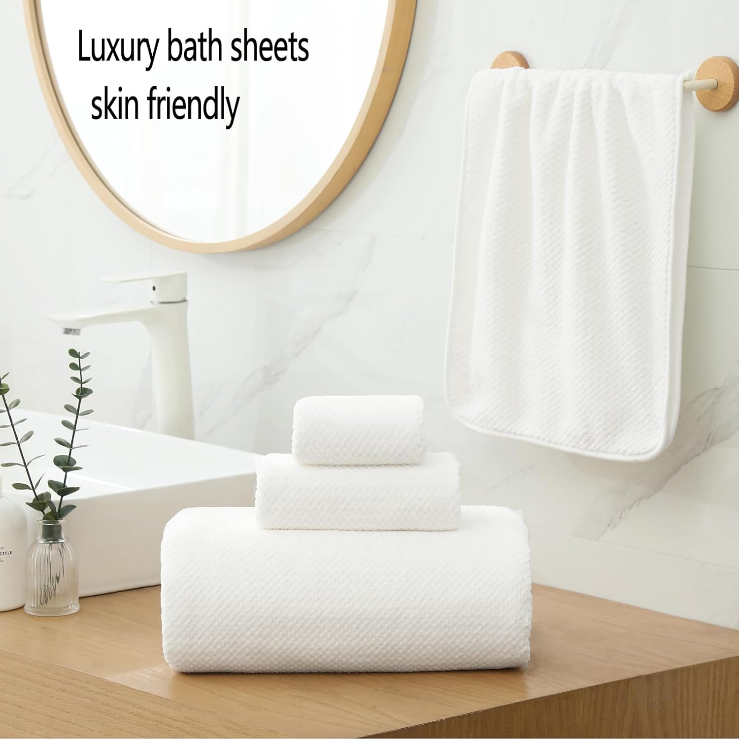 YTYC Towels, 39x78 Inch Oversized Bath Sheets for Adults Luxury Extra Large Bath Towels Sets of 6 Super Soft Shower Towels for Bathroom Microfiber 80% Polyester (White,6 Piece) - Image 4