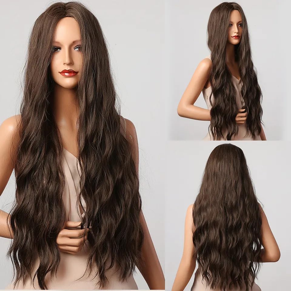 Akashkrishna Hair Wig for Women Curly/Wavy | 24 Inches Long Wig | Brown Wigs Heat Resistnat Synthetic Hairs | Cosplay Fashion Chemo Wigs | Includes Wigcap-image-3