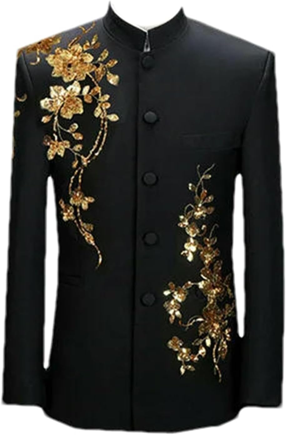 Men Chinese Style Stand Up Collar Suit gold Sequin Jacket Singer Host Stage Performance Dress Blazers Coats